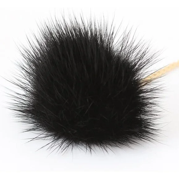 Trendy Rabbit Fur Pom Pom Earrings with Stylish Gold Chain - Statement Jewelry - Picture 3 of 4